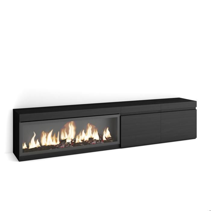 Meuble TV Banc Télé 208x35x45cm Pour les TV jusquà 80 Cheminée électrique XXL Noir RF3255 Meuble TV Banc Télé 208x35x45cm Pour les TV jusquà 80 Cheminée électrique XXL Noir RF3255