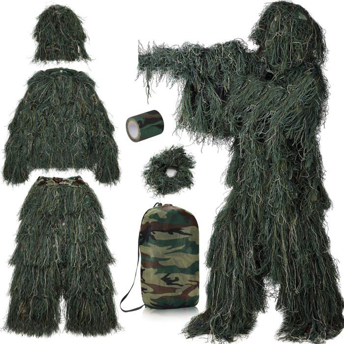 Combinaison De Camouflage Ghillie Forêt – Taille XL/XXL – Lot De 4 Pièces + Sac, Neuve