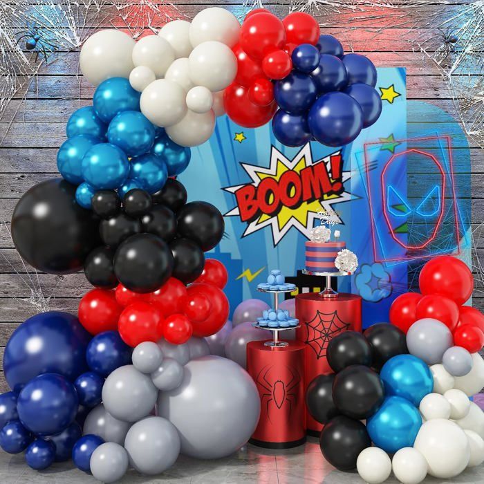 Kit D'Arche De Ballons 128 Pièces Rouge, Bleu, Noir, Noir, Rouge Et