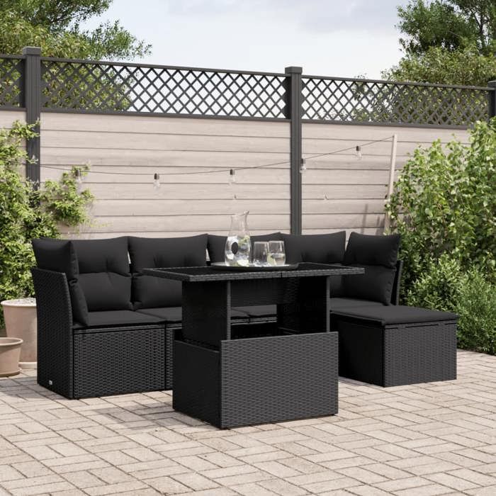 vidaXL Salon de jardin 6 pcs avec coussins noir résine tressée 3266545