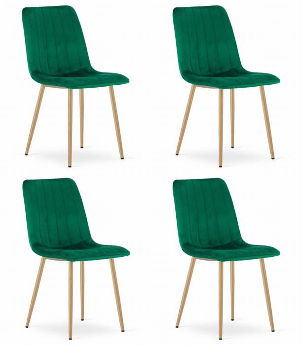 MADAME MEUBLE Lot de 4 chaises de salle à manger avec assise et dossier tapissé en velours pieds métal couleur bois VERT