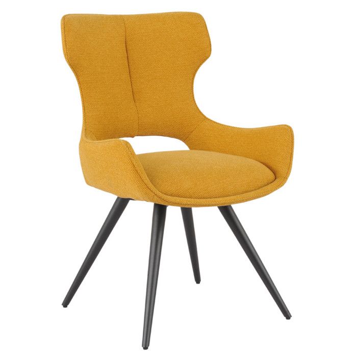 Chaise pivotante 180° en tissu jaune et pieds métal noir – SEVILLE Meubletmoi Chaise pivotante 180° en tissu jaune et pieds métal noir – SEVILLE Meubletmoi