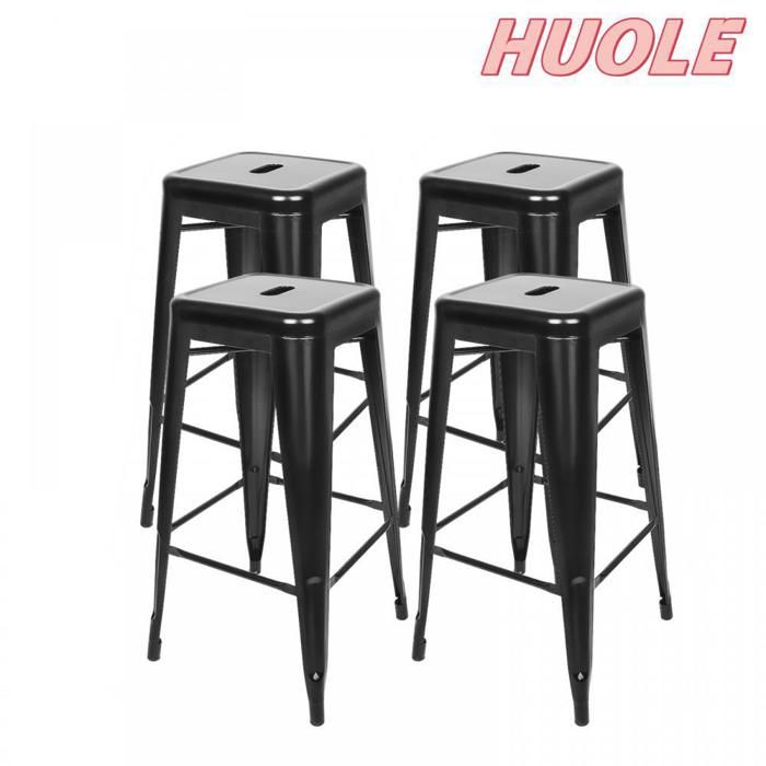 Lot de 4 Tabouret de bar haut empilable pour cuisines restaurants hôtels salles de formation traiteurs 42*42*76cm noir.