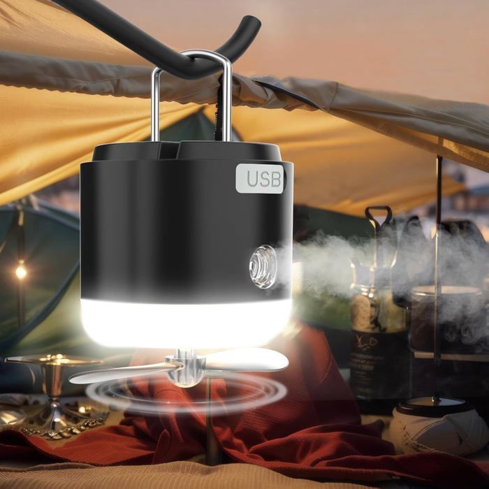 Lampe de camping 4 en 1 LED avec ventilateur rechargeable USB Lampe de camping Lanterne Lampe de tente portable