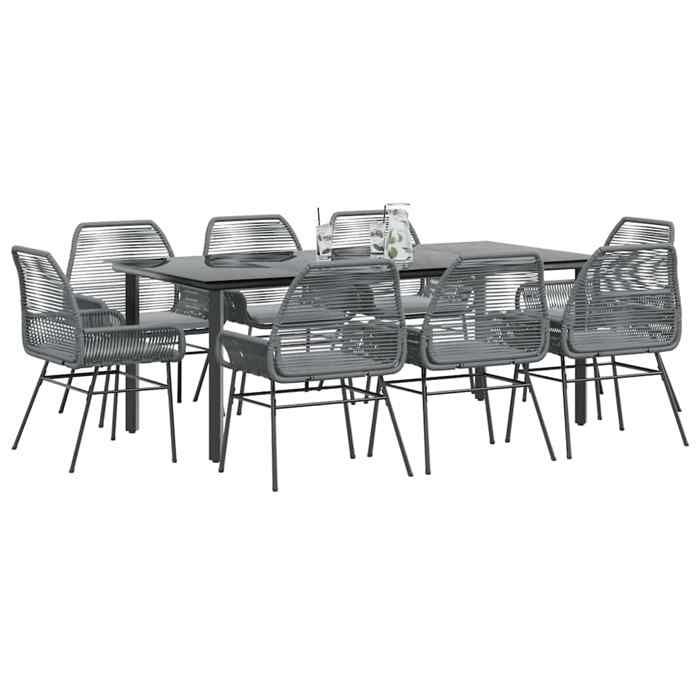 vidaXL Ensemble à manger jardin coussins 9 pcs poly rotin verre