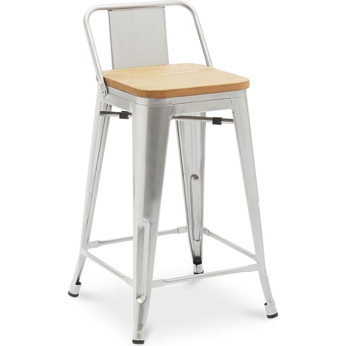 Tabouret de bar avec dossier - Design industriel - Bois et acier - 60cm - Nouvelle édition - Metalix Acier