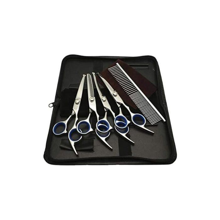 Comparer les prix de Ensemble de ciseaux pour chien tte ronde acier inoxydable bleu Odipie