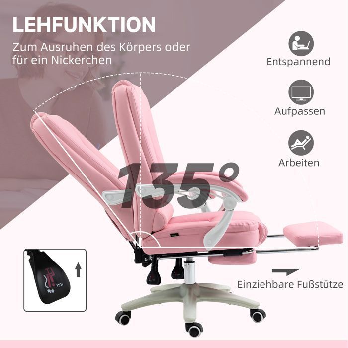 Feuille épaissie Vinsetto chaise de bureau chaise de bureau repose-pieds fonction chaise longue roulettes hauteur réglable similic