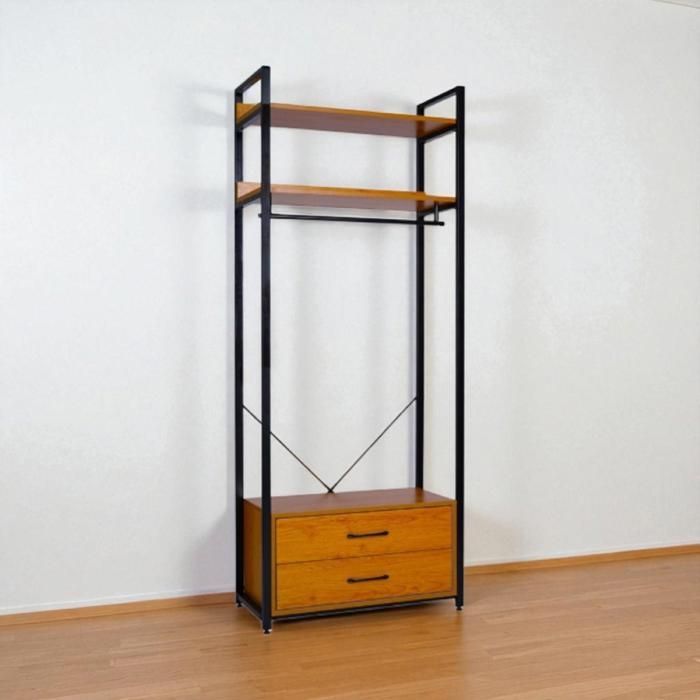 Armoire avec double tiroir 80x37 cm structure métallique et étagères en bois de chêne Armoire avec double tiroir 80x37 cm structure métallique et étagères en bois de chêne