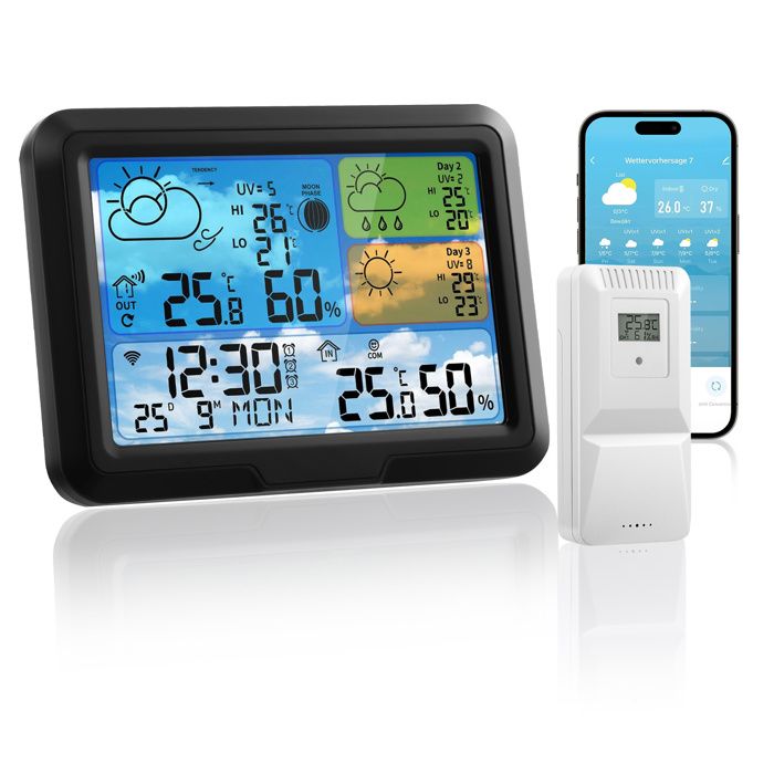 Station Météo Intérieure/extérieure Sans Fil WiFi - Écran Couleur, Prévisions 3 Jours, Application Tuya - Capteur IPX4 (portée 150m) - Alerte Température