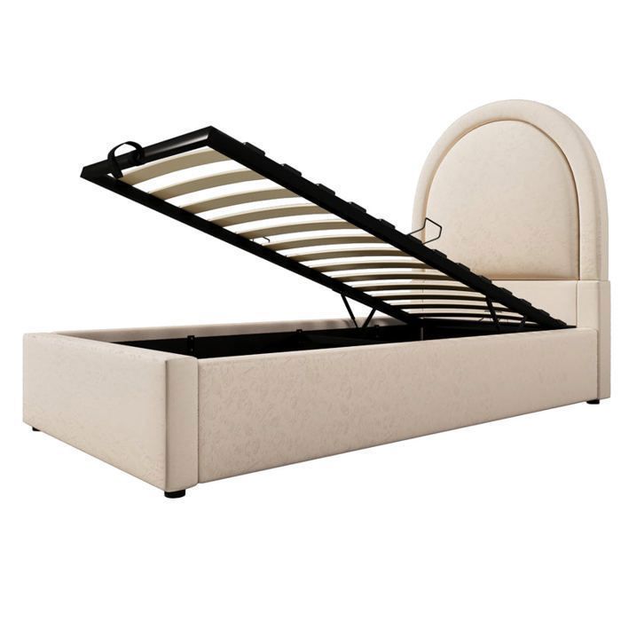 MEUBLES COSY Lit enfant 90×190 cm rembourré (sans matelas) en PU beige avec tête de lit arquée MEUBLES COSY Lit enfant 90×190 cm rembourré (sans matelas) en PU beige avec tête de lit arquée