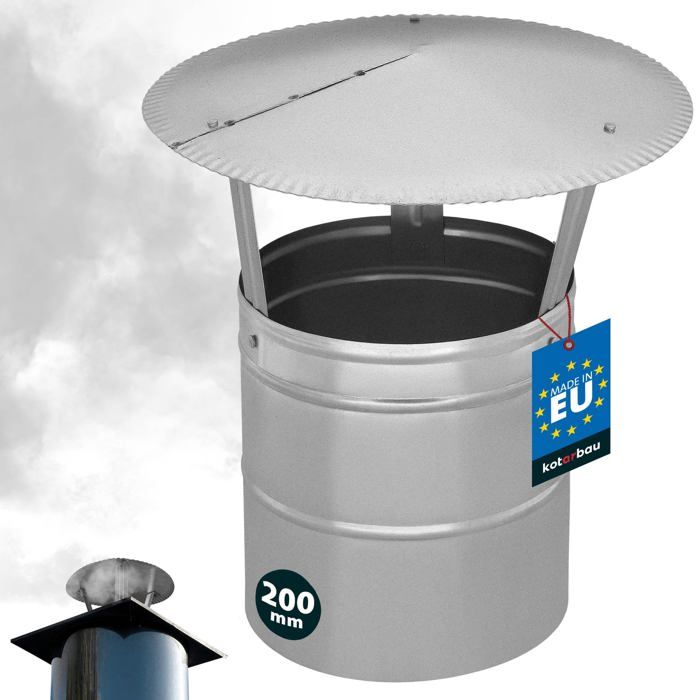 Chapeau de cheminée - KOTARBAU - ø 200 mm - Acier galvanisé - Anti-pluie et anti-oiseaux - Optimise le tirage