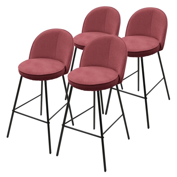 Lot 4 tabourets de bar ML-Design tissu rouge hauteur 75 cm avec dossier et repose-pieds cuisine îlot