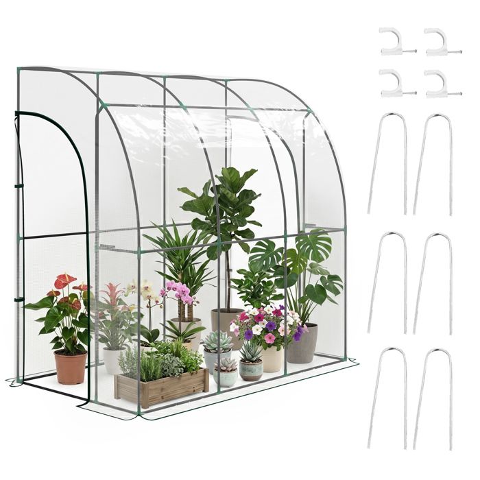 Serre de Jardin adossée - Outsunny - 2 portes zippées enroulables - bâche renforcée PVC châssis en acier - transparent