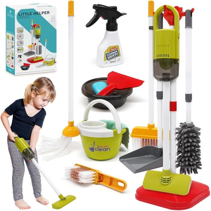 Aspirateur Enfant Fonctionnel – 22 Pièces – Kit Ménage 3-6 Ans – Rouge – Jeu De Rôle