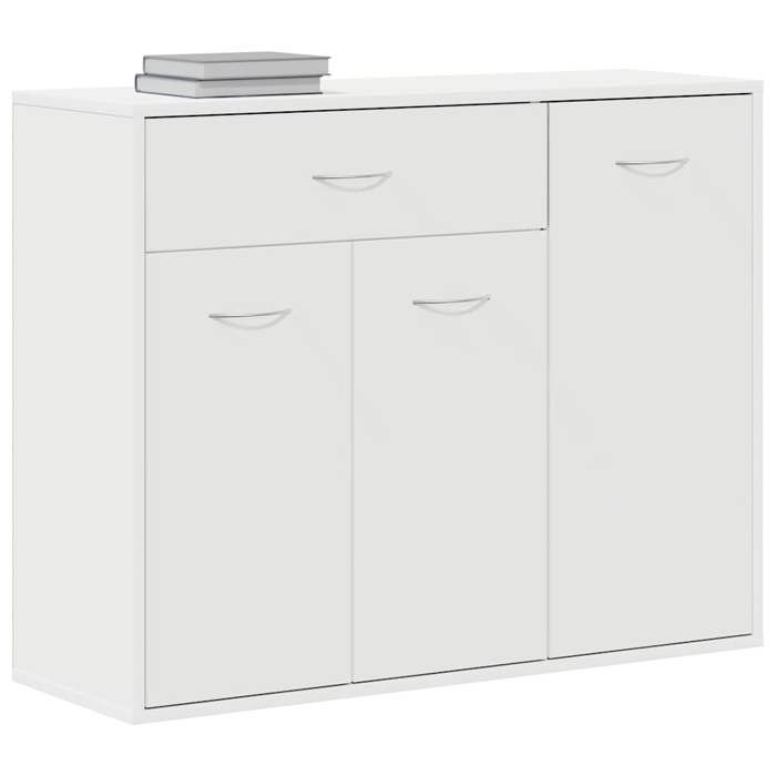 Buffet en bois dingénierie - WIENS - 88x30x70 cm - Blanc - 1 tiroir - 3 portes - Style Scandinave Moderne