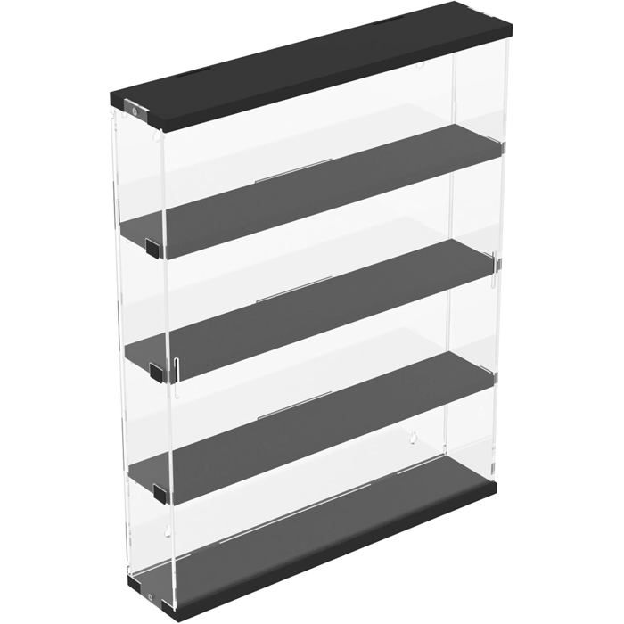 Vitrine Murale Joody 4 Étagères Acrylique Transparente avec Porte Coulissante Noir 40x8.5x50 cm