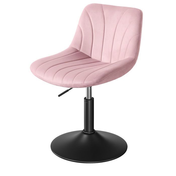 Tabouret de bar Chaise de Coiffeuse Réglable Tabouret avec Dossier Rotation 360° Velours pour Coiffeuse Rose