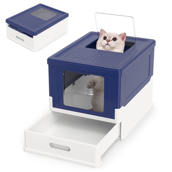 Bac à Litière Pliable COSTWAY pour Chats Petits Moyens Jusqu’à 10 kg Fermé Couvercle Entrée Avant Sortie par Dessus Tiroir Bleu Bac à Litière Pliable COSTWAY pour Chats Petits Moyens Jusqu’à 10 kg Fermé Couvercle Entrée Avant Sortie par Dessus Tiroir Bleu