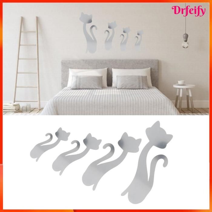 Sticker mural - AKOZON - Miroir forme chat - Autocollant auto-adhésif - Plastique imperméable - Lot 4 pcs