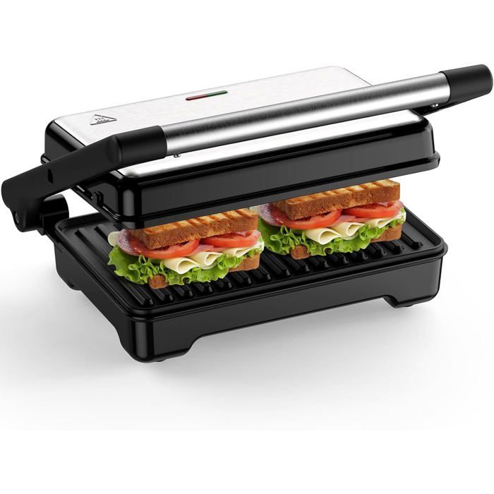 Appareil À Croque-Monsieur Grille-Panini 1500W Plaques Xxl Antiadhésives Température Automatique Voyants Lumineux Pour[GA10]