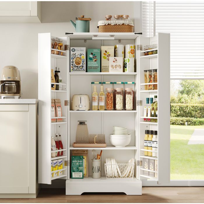 Buffet de cuisine blanc style campagne avec LED et étagères réglables