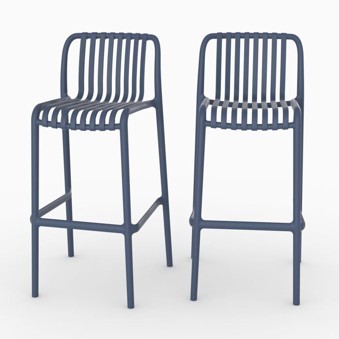 Lot de 2 chaises de bar de jardin 76 cm en plastique bleu marine - Duli - Maison Pavane