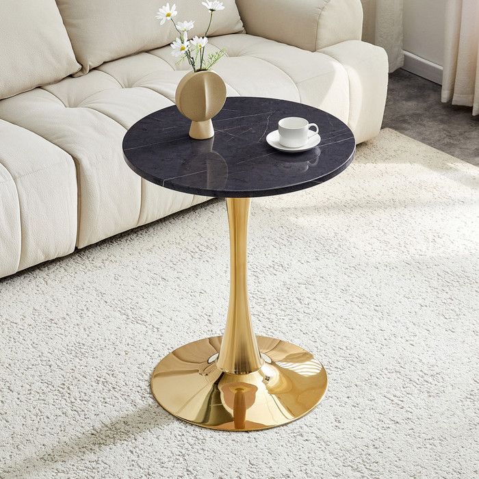 Ronde 60cm table dAppoint - petite Table en MDF noirs faux marbre dor Maintien parfait européen pour les pièces dHabitation