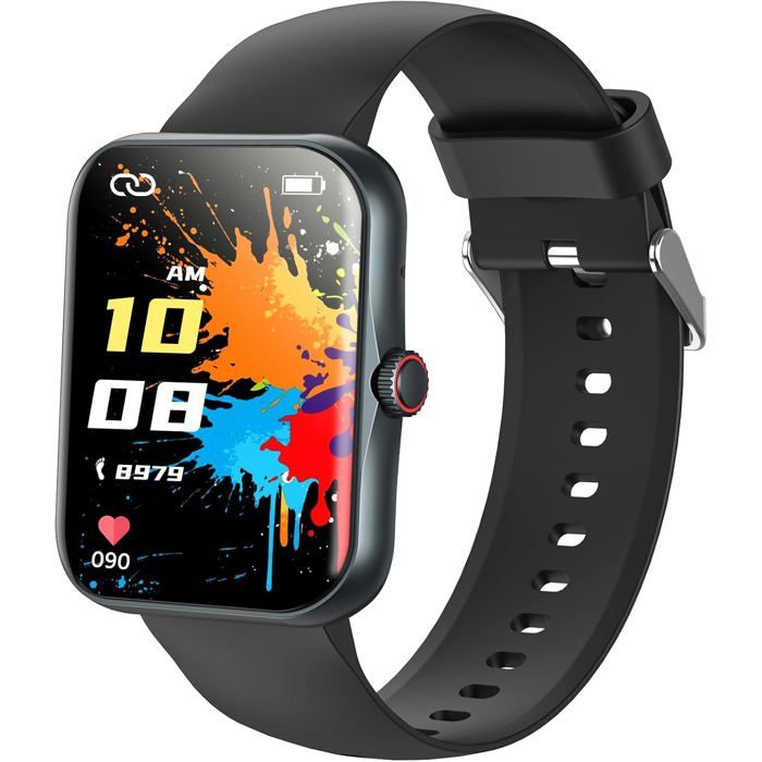 Montre Connectée Enfant avec Appel Bluetooth 1 83Fitness Tracker pour Garçon Fille 5-16 Ans Noir