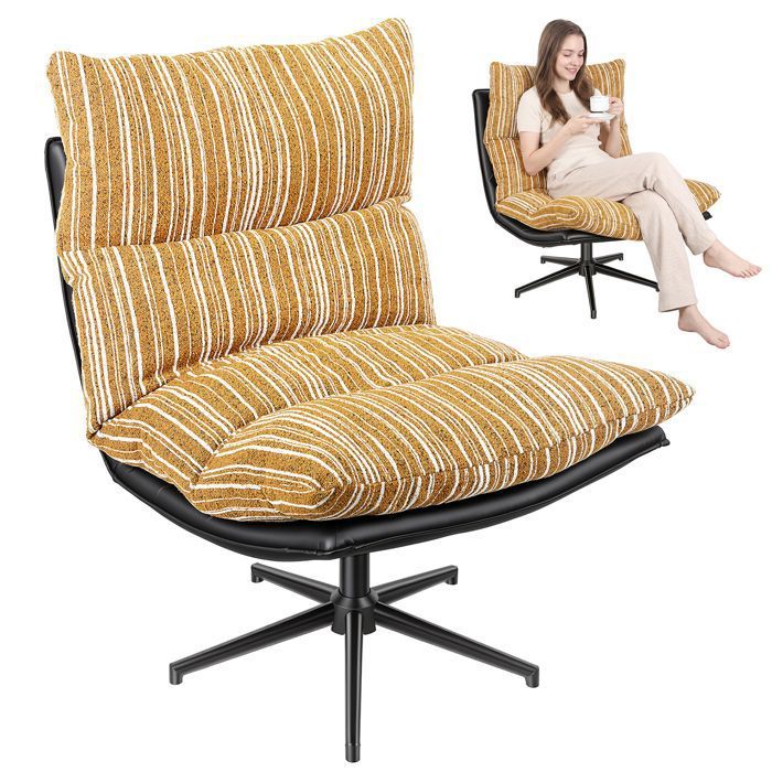 FLASIDU Fauteuil Pivotant 360°avec Dossier Réglable 3 Positions Fauteuil de Salon Pivotant Chaise Salon1 Coussin ConfortJaune