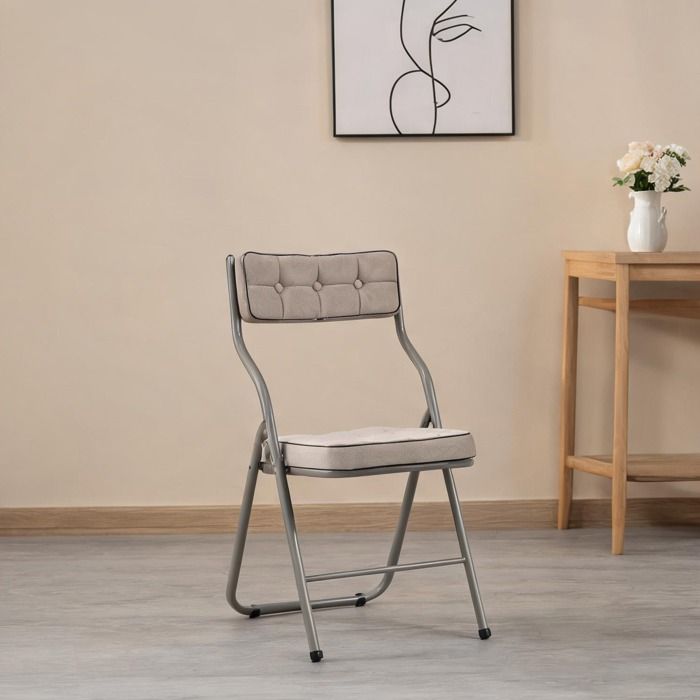 Chaise pliante rembourrée en tissu beige chaud lot de 2 cadre acier pour salle à manger ou réception design contemporain