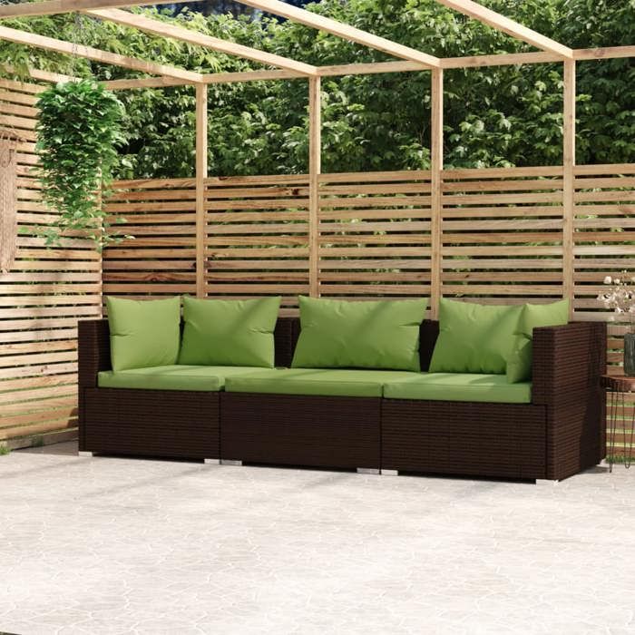 VIDAXL Canapé de jardin 3 places - Siège de jardin - avec coussins - Marron Résine tressée 70x70x60.5 cm M11130