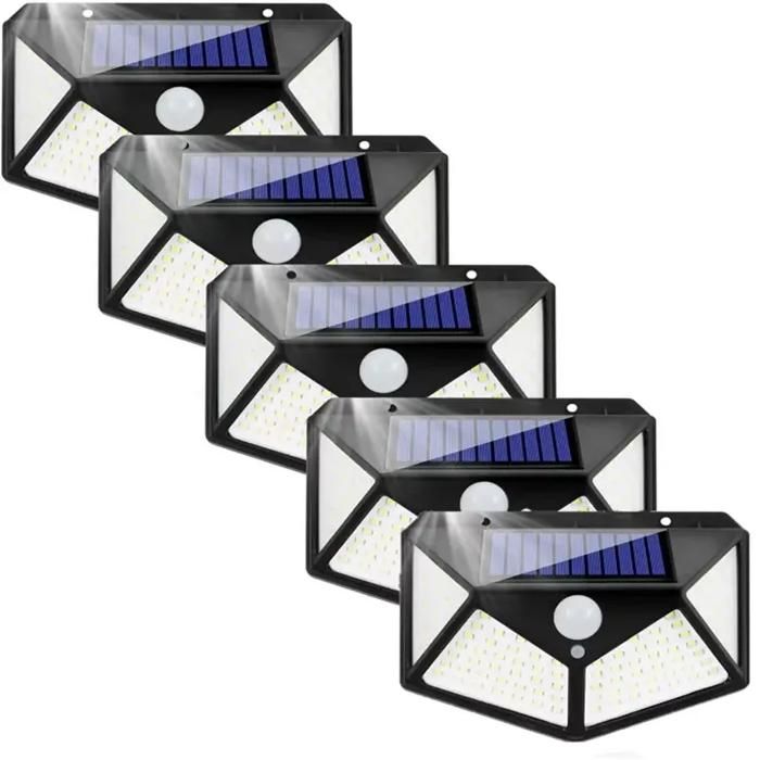 Lampe solaire extérieur - Pack 5 - Détecteur de mouvement - IP65 étanche - 100 LEDs 270°