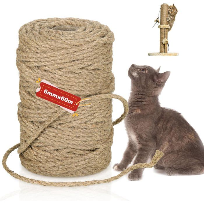 Corde en sisal naturel de 60m de diamètre pour griffoir à chat 6mm dépaisseur corde en jute naturelle pour arbre à chat