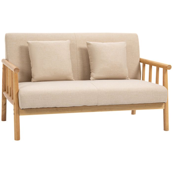 Canapé 2 places - Beige - Polyester - 123x69x74 cm - 184 kg - 2 coussins lombaires - Rembourrage en mousse