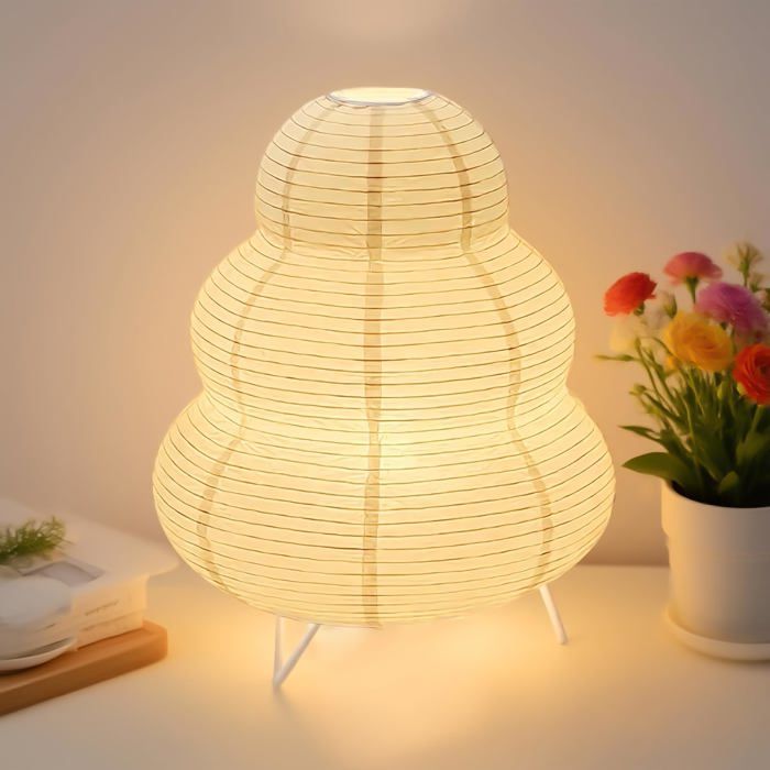 Abat-jour en papier de riz lampe de table en papier blanc lampe de chevet sur pied culot E14 interrupteur et ampoule rechange