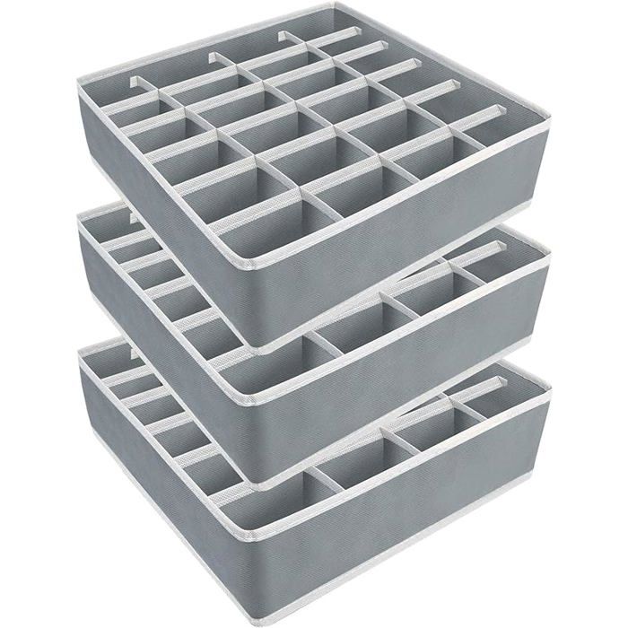 Lot de 3 Organisateur Sous Vetement 24 Cellules Organizer de Tiroir Pliable Séparateurs de Tiroirs pour Lot de 3 Gris