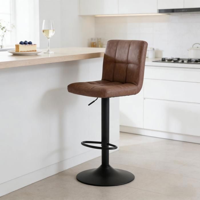 Chaise pivotante - FUNMOON - Assise baignoire - Similicuir marron - Vérin 360° 44–57 cm - Structure métal 120 kg