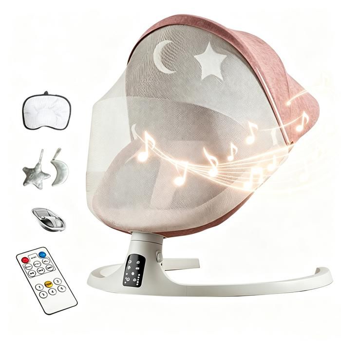 Transat bebe Balancelle electrique avec Télécommande 5 modes balancement 3 minuterie à trois vitesses 3 Positions Inclinables