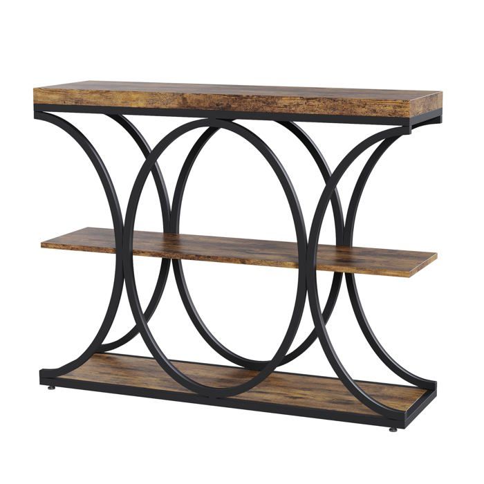 Console entrée bois scandinave 2 étagères marron 100x80x30cm