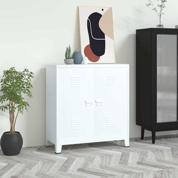 Blanc Coffre de rangement industriel Blanc 90x40x100 cm Acier - Meuble Rangement LV30304