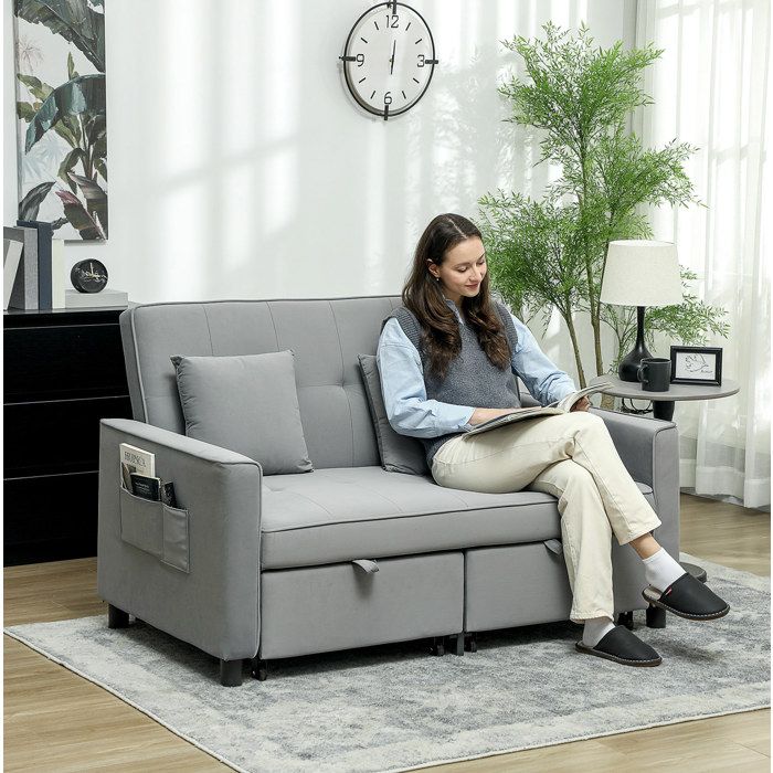 Canapé convertible 2 places EVRYAE 1405 x 905 x 89 cm coffre de rangement roulettes 240 kg gris