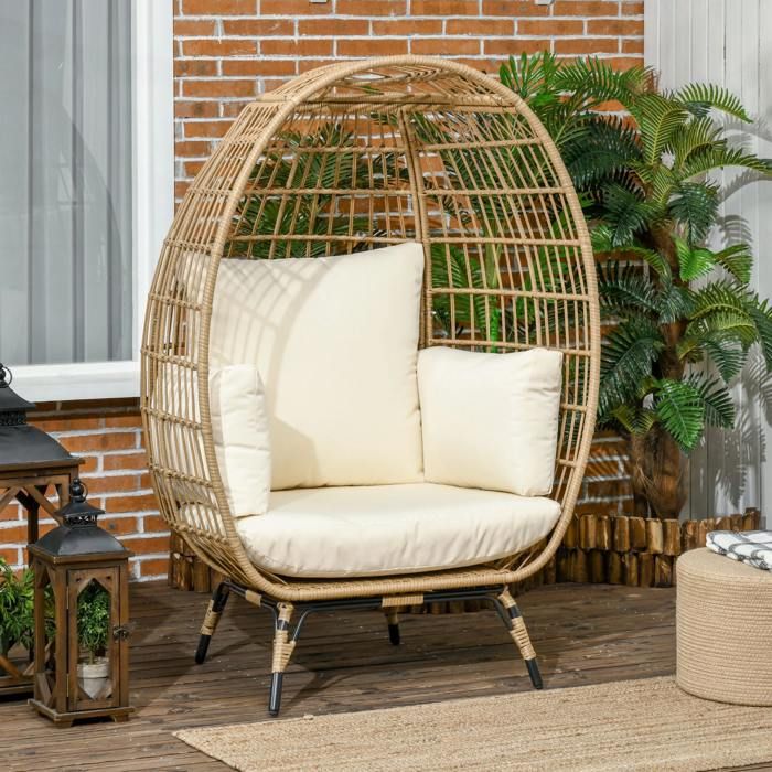 Fauteuil suspendu ovale khaki 105 x 90 x 148 cm avec coussins pieds réglables structure en acier