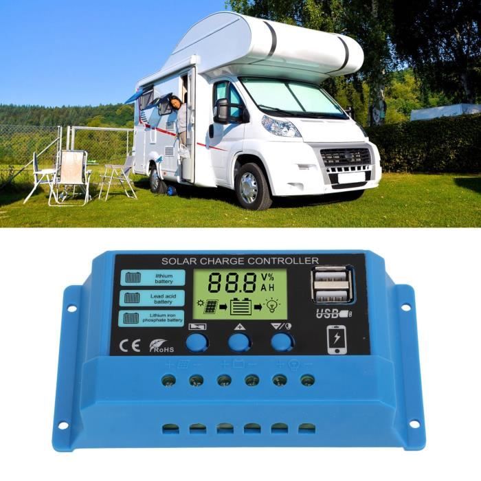 Anern Contrôleur Solaire 20A 12V/24V Intelligent – LCD, Double USB, PWM