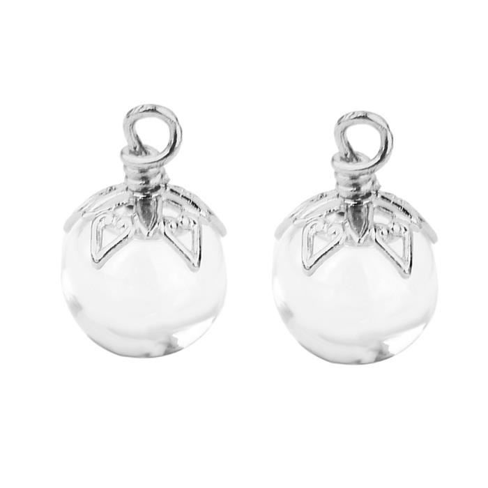 2x Mini bouteille en verre pots flacons Souhaitant Bouteille Pendentif Argent Fleur Cap