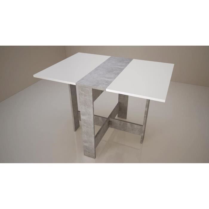 Table de séjour pliante - Blanc/Béton - 4 à 6 personnes - Salon - Meuble de cuisine