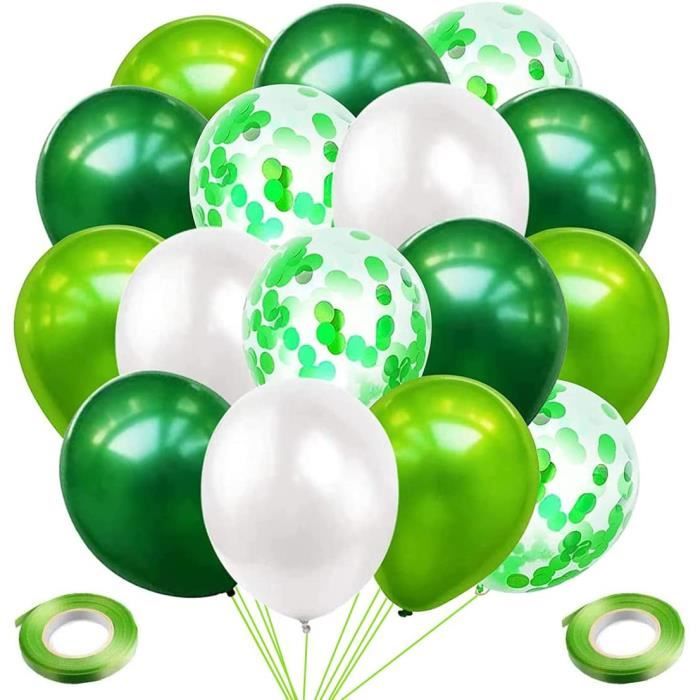 O-Kinee Ballons de Latex Vert Blanc,60 pcs Ballon Vert Foncé,Ballons de Confettis,Ballon Anniversaire,pour Cérémonie Anniversaire Mariage Communion Fête Soirée Jungle Enfants Garçons Vert