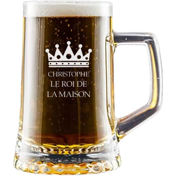 Cadeau Original pour Homme: chope de bière en Verre pour «Le Roi de la  Maison». Personnalisée avec Le prénomla Date d'anniver [106]