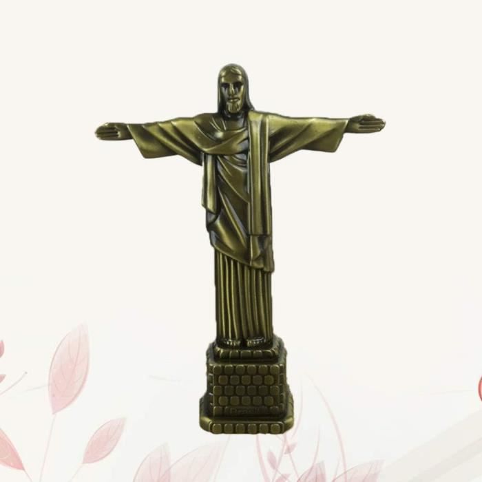Statue De Jésus Christ En Croix En Laiton Antique - 30x16x7 Cm, Artisanat Fait Main