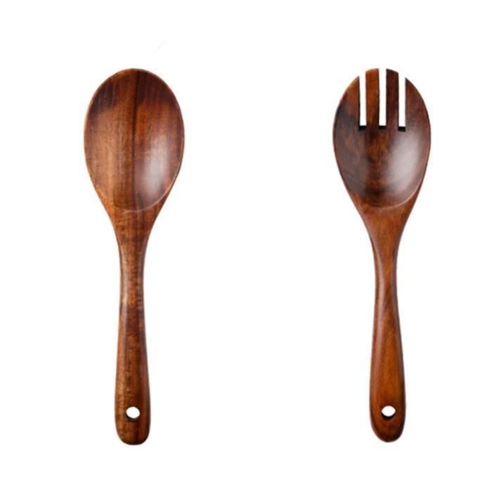 Couverts à salade - Cuisine - Set de 2 pièces - Bois naturel - Facile à entretenir - Design élégant